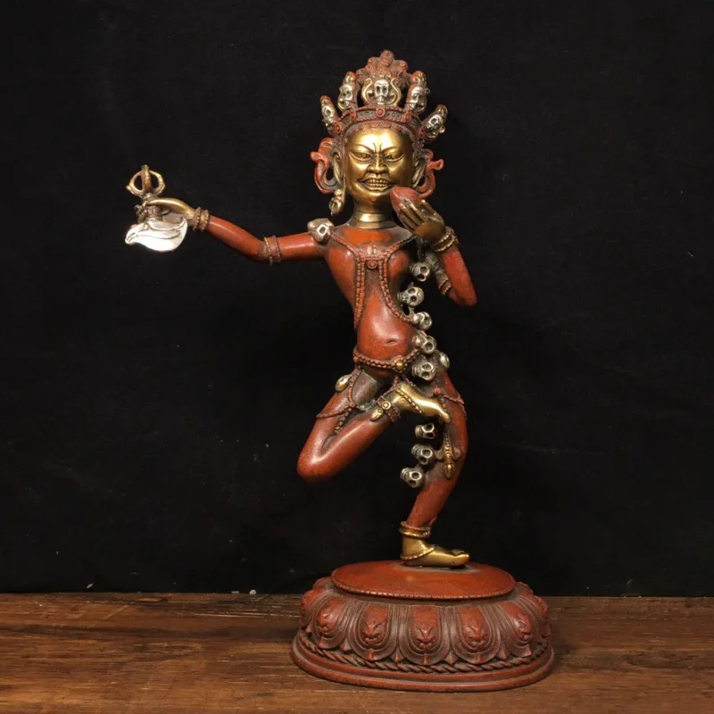

11"Tibetan Temple Collection Old Bronze Gilt Real gold Vajra Helm Air Bus Dakini Amitabha worship hall Town House Exorcism