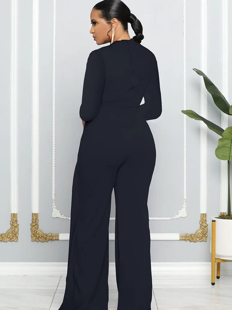 Elegant Long Sleeve Wide Leg Jumpsuits for Women Even Party Club Outfits Office Lady Workwear Romper One Piece Jumpsuit Overalls