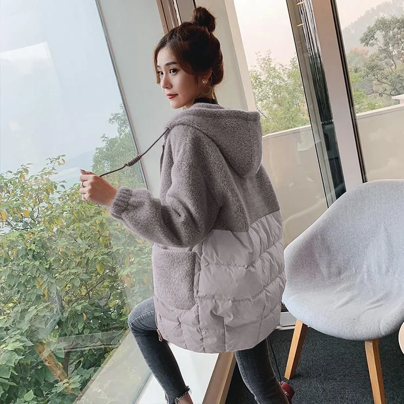 New Women Cotton Coat Winter Jacket Female Warm Thick Parkas Mink Velvet Splicing Outwear Mid Length Version Hooded Overcoat