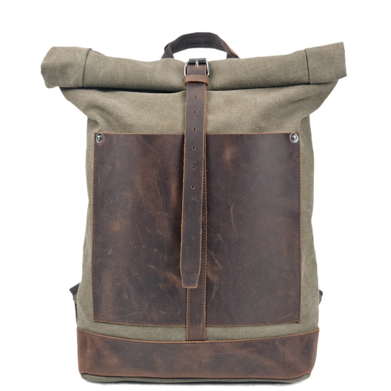 New vintage wash canvas men's backpack waterproof large capacity roll top expansion backpack men's outdoor hiking bag 6