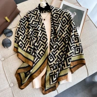 110*110 Abstract Twill Square Silk Scarf for Women Design Stoles Hijab Print Wraps Lady Headband Shawl Bandana 2024 New Foulard 1