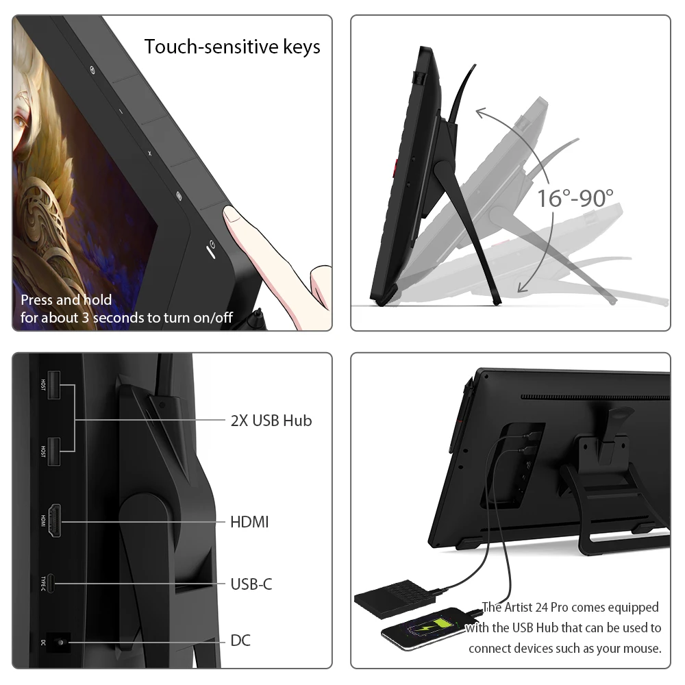 XPPen 아티스트 24 프로 23.8 인치 2K QHD 그래픽 태블릿 펜 디스플레이 드로잉 모니터, 20 익스프레스 키 지원, 윈도우 맥용 60 틸트