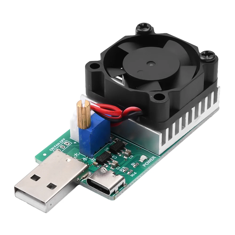 18W 22.5W 3A Load Tester Electronic Load Test Resistor Module USB&Type C Interface Adjustable Constant Current with Cooling Fan 2