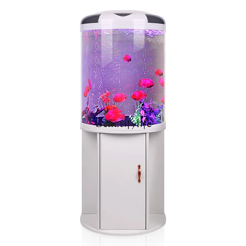 

Living Room Semicircle Aquarium Cylindrical Small Shape Change Water Fish Globe Floor with Cabinet