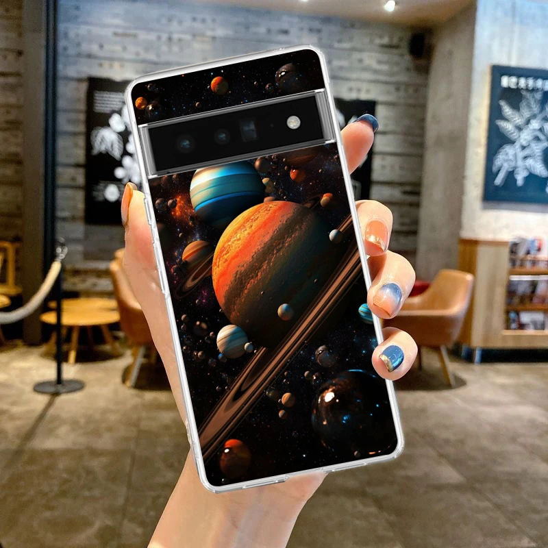 Raum Planet Sterne Mond Handy hülle Abdeckung für Google Pixel 8 7 6 5 4 4xl stoßfest 7a 6a 5a 4a 3a 3axlpro 5g transparente Hülle – Detail 4