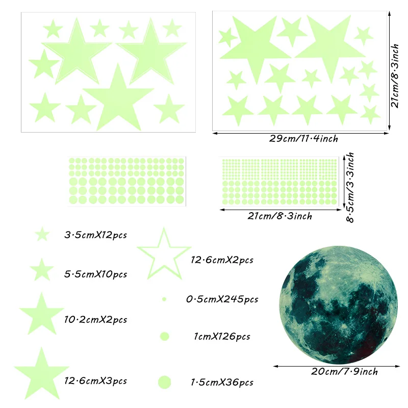 1 Pack Fluorescent Wall Sticker Stars Moon Home Decor Luminous Space Planets Wall Stickers Boys' Children Room DIY Decals