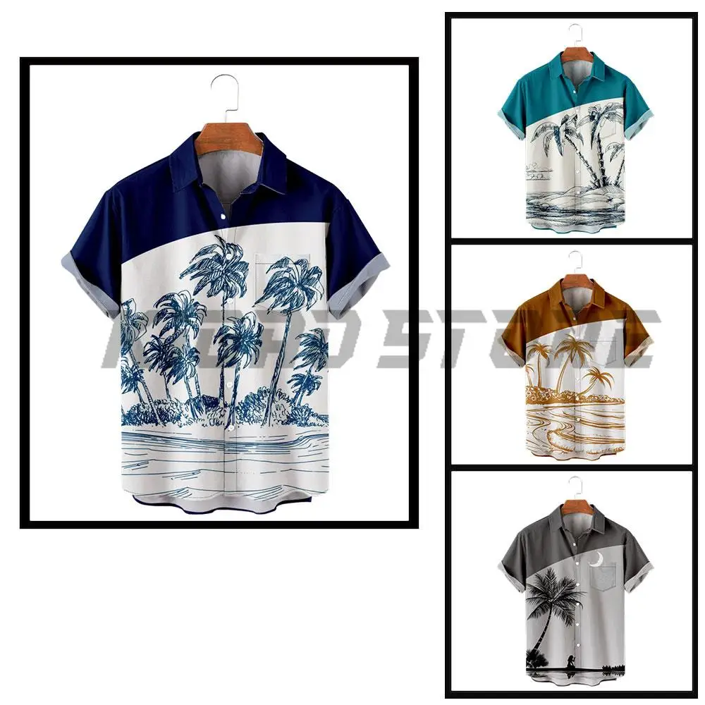Camicie Abbottonate Hawaiane Per Uomo Palm Trees Beach Camicia Casual Turn Down Oversize Size Outdoor Street Camicia A Maniche Corte