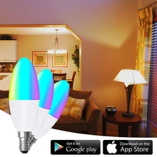 

Wifi Smart Light Bulb E14 Candle Lamp RGB+CW 5W Tuya Smart Life APP Voice Control Compatible Alexa Google Home