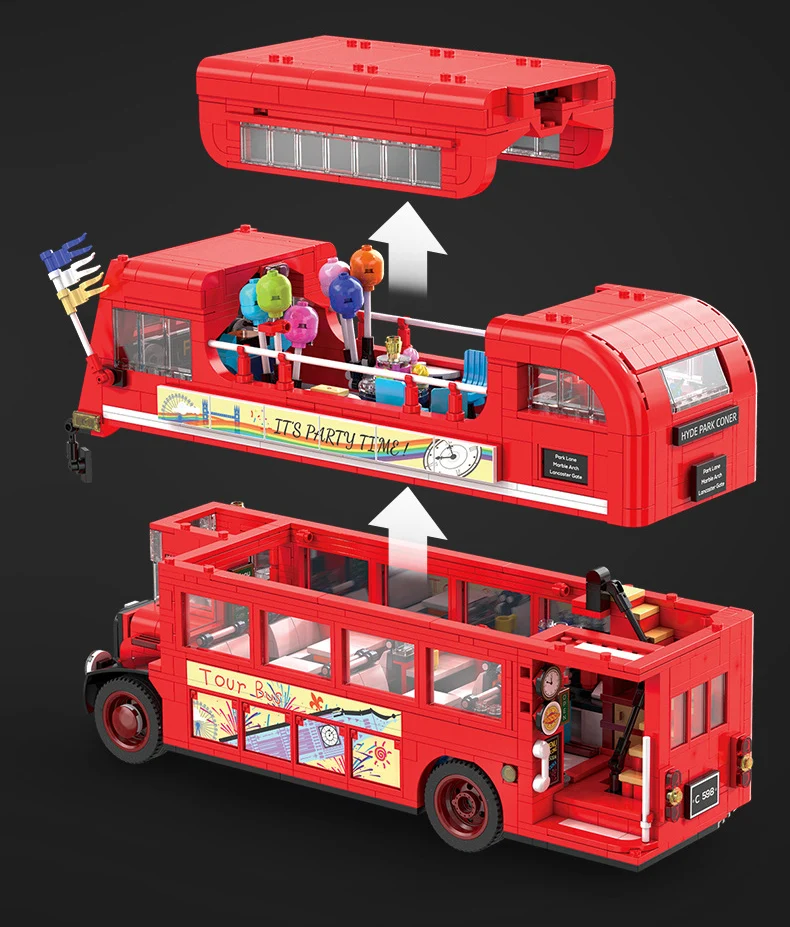 Idea City Klassisches Fahrzeug-Bausteinset England London Vintage Doppeldecker-Bus Modell-Sets Bausteine Spielzeug-Kollektion Mit Beleuchtung – Detail 4