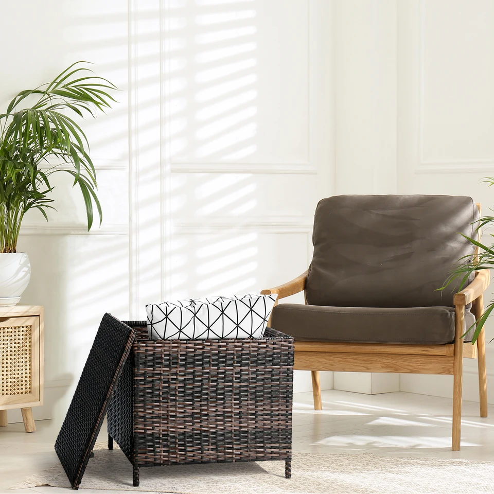 Outdoor Wicker Side Table with Storage for Garden