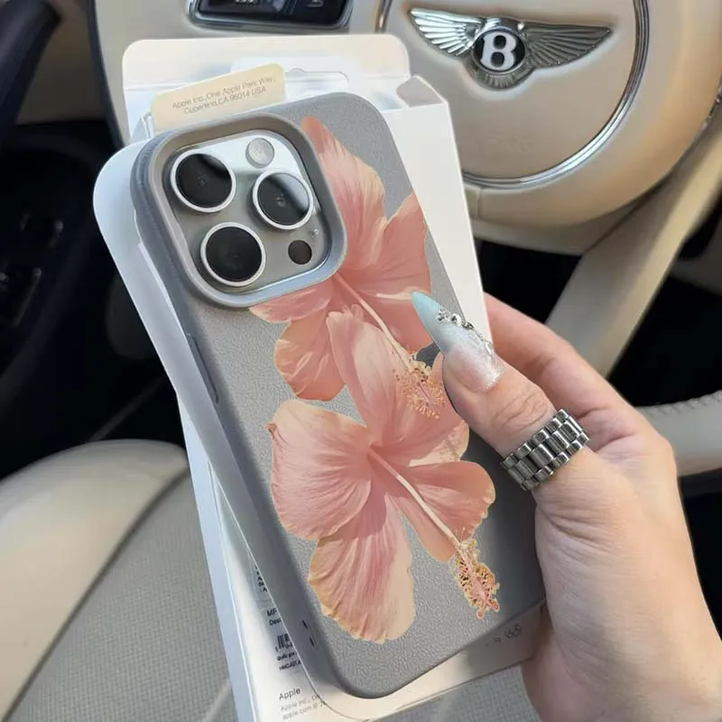 Pink Hibiscus Elegant High Aesthetic Anti-Drop Phone Case