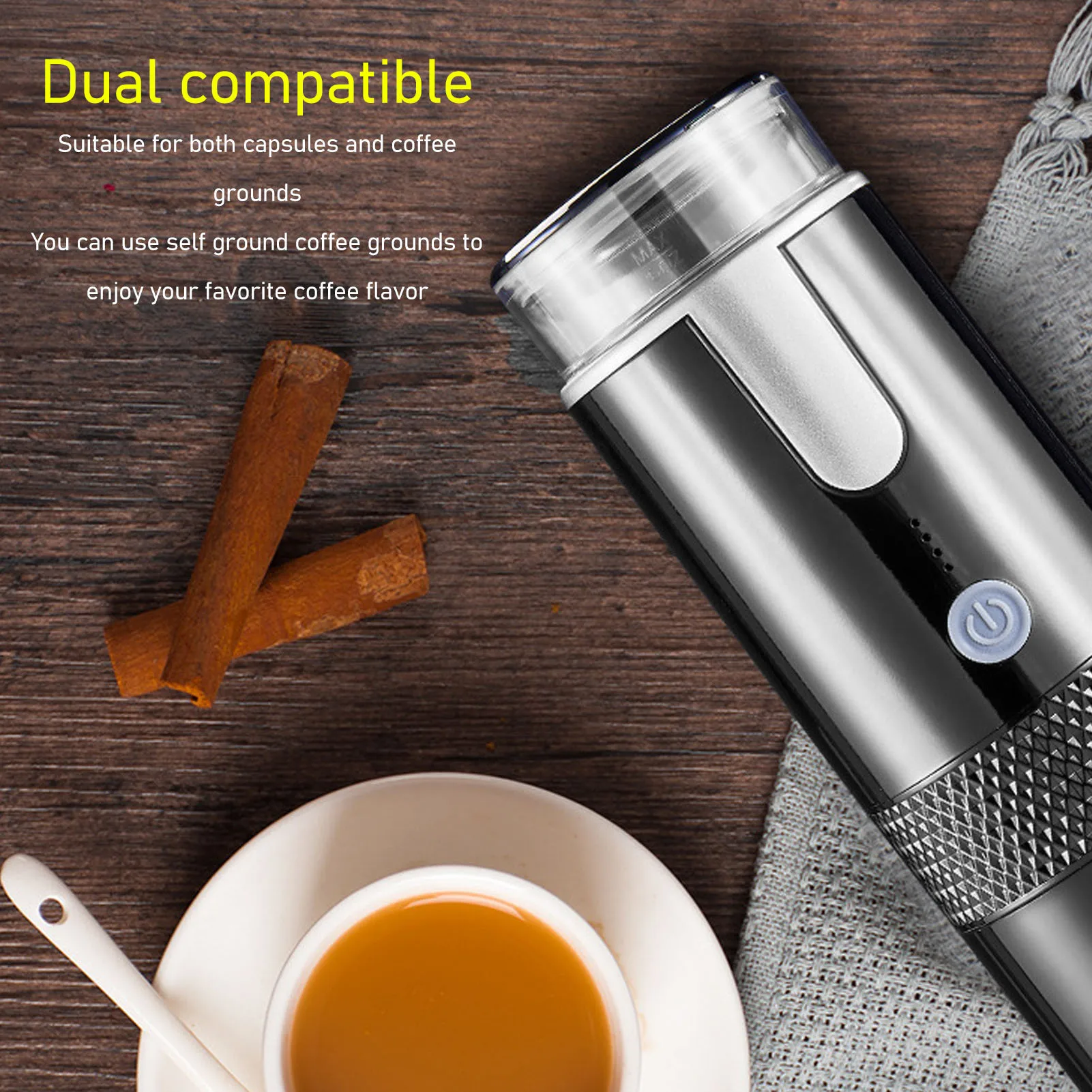 Coffee Maker Single Serve 2 in 1 Handheld One Button Portable Rechargeable for Hiking