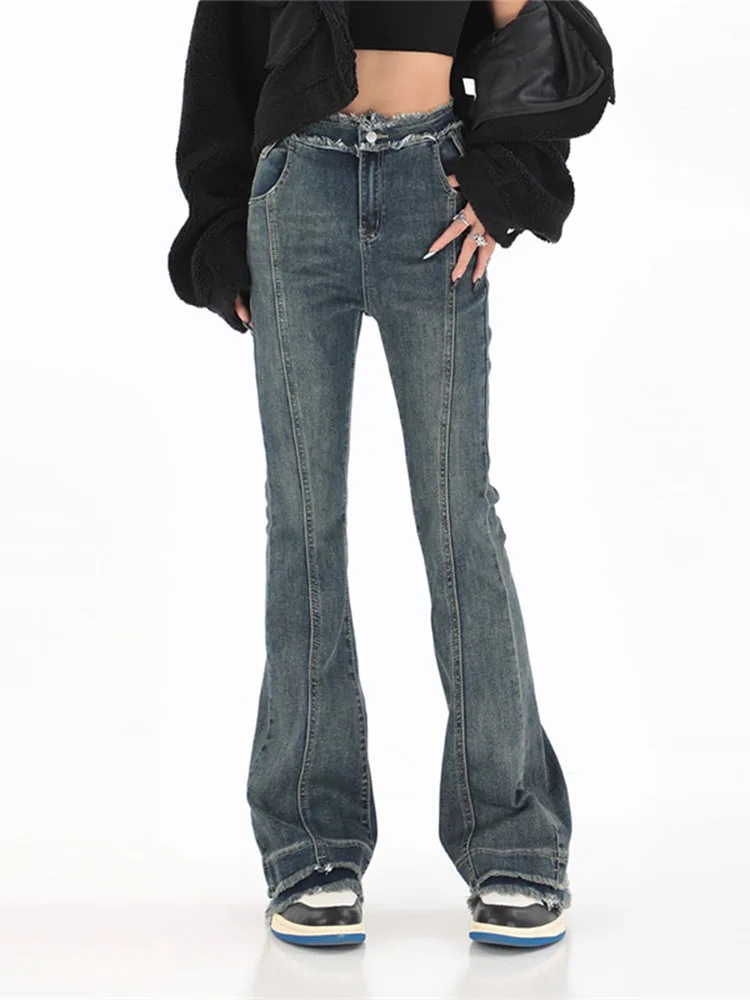 

Женские винтажные расклешенные джинсы Y2k, прямые брюки с высокой талией в уличном стиле, облегающие повседневные женские длинные брюки 90-х годов для работы, осень 2022