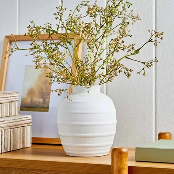 White Ribbed Ceramic Vase (8\\\\ 1
