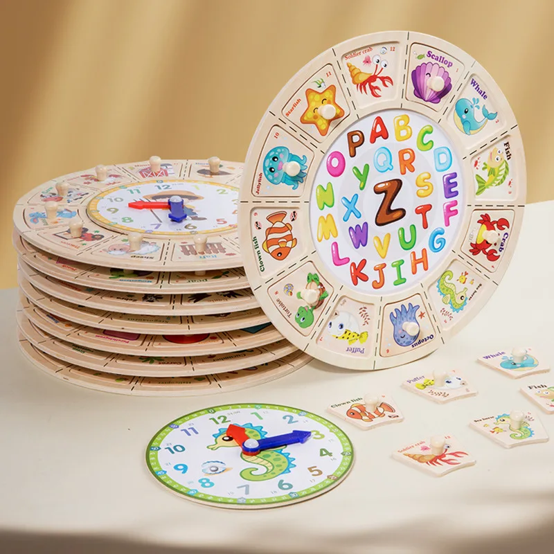 Montessori Wooden Clock Toys for Kids Color Shape Matching Puzzle Hand Grab Board Time Teaching Clock Children Educational Toys 5