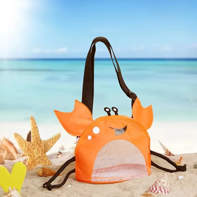 Cute Lightweight Polyester Crab Shaped Beach Bag, Mesh Pocket Zip Closure Colorful Crossbody Bag, Multiple Colors for Youngsters