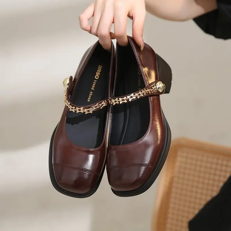 2024 Spring Single Shoes Simple Style New Flat French Beautiful Elegant Women Square Head Mary Jane Women's Shoes Fashion