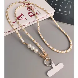Women's Universal Long Crossbody Pearl Pickup Chain Phone Lanyard (White)