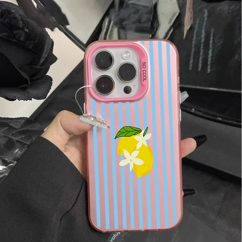 Retro Blue Striped Lemon Phone Case Cover