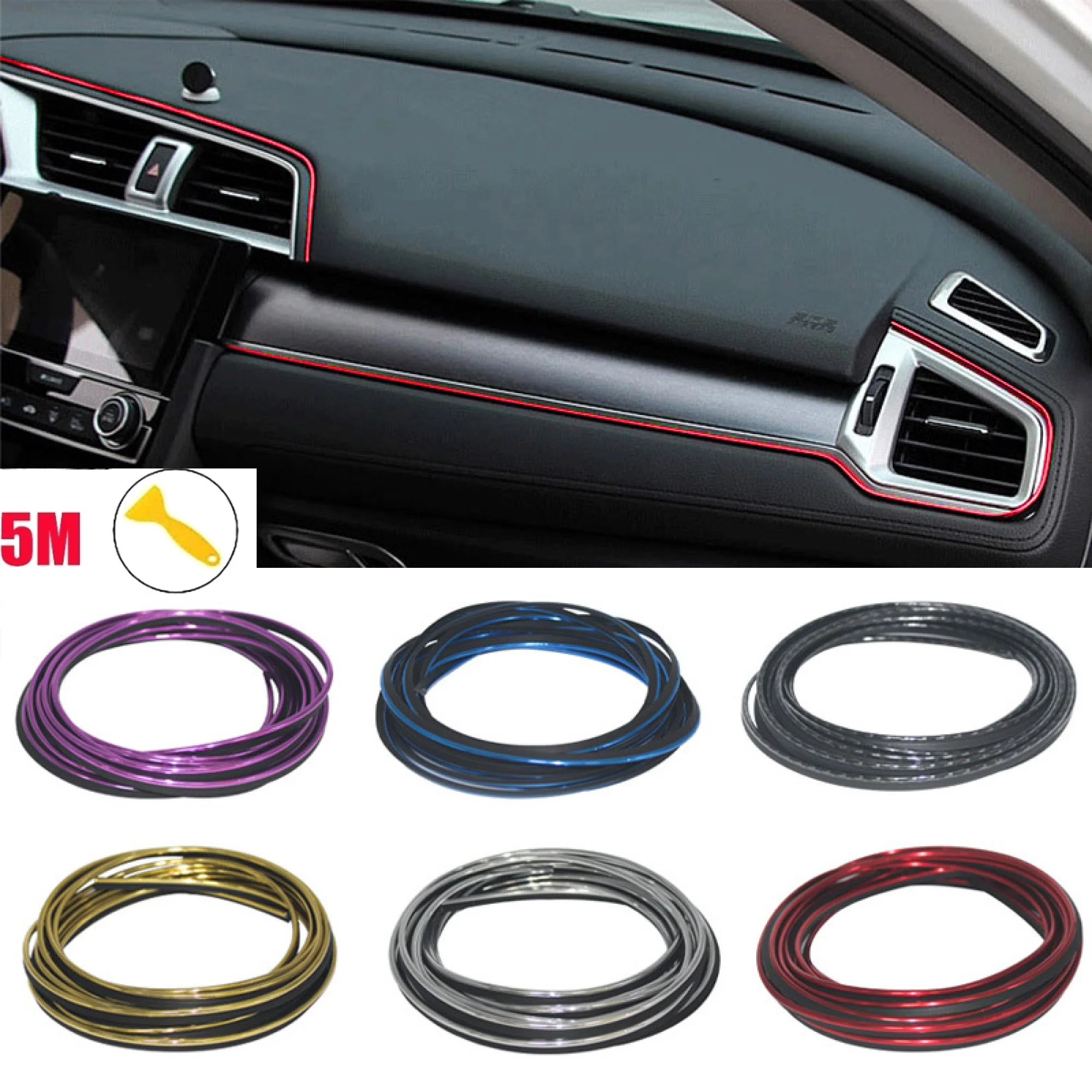 1 stücke Auto Moulding Dekoration Flexible Streifen Universal 5M Innen Auto Leisten Auto Abdeckung Trim Dashboard Tür auto-styling Rot