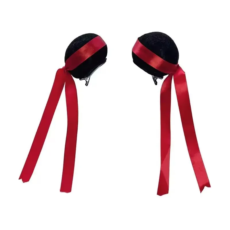 Nezha cosplay wig headband double bun hair accessory children's performance bangs headband hair clip