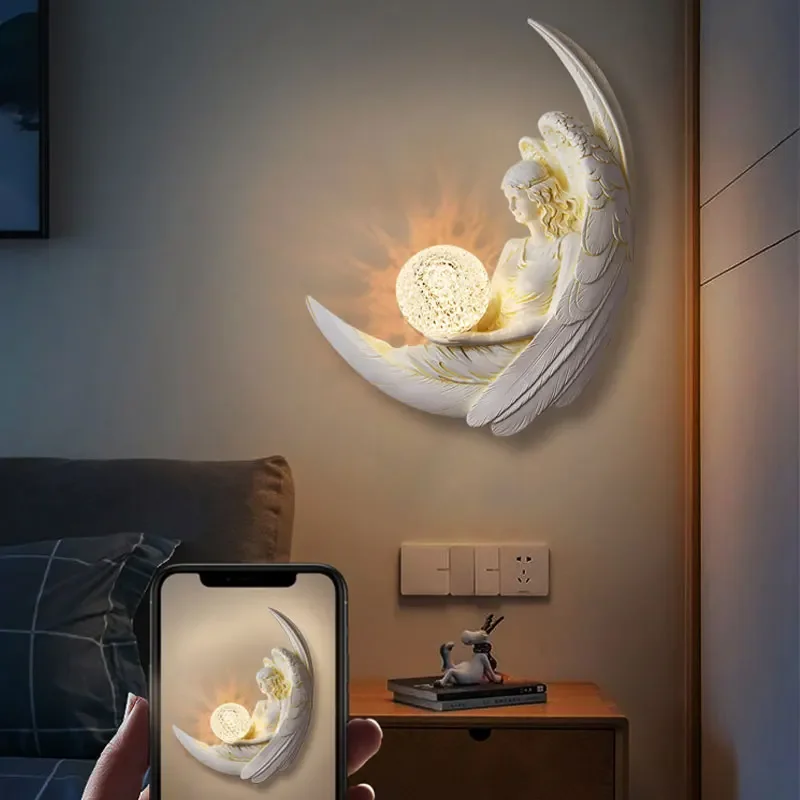 

Angel Girl Wall Lamp Art Sconce for Bedroom Living Room Wall Mirror Lights European Modern Indoor Lighting Fixtures Home Decor