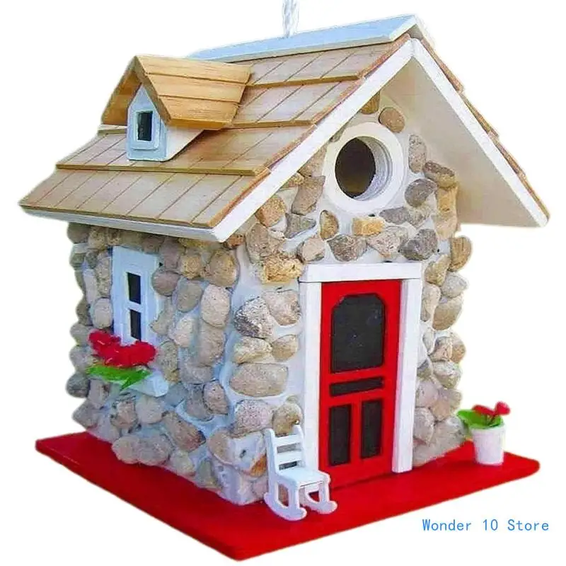 

Hanging Birdhouse Simulation Wooden Stone Cottage Bird House Hummingbird Feeder Resin Garden Statues Handmade Crafts