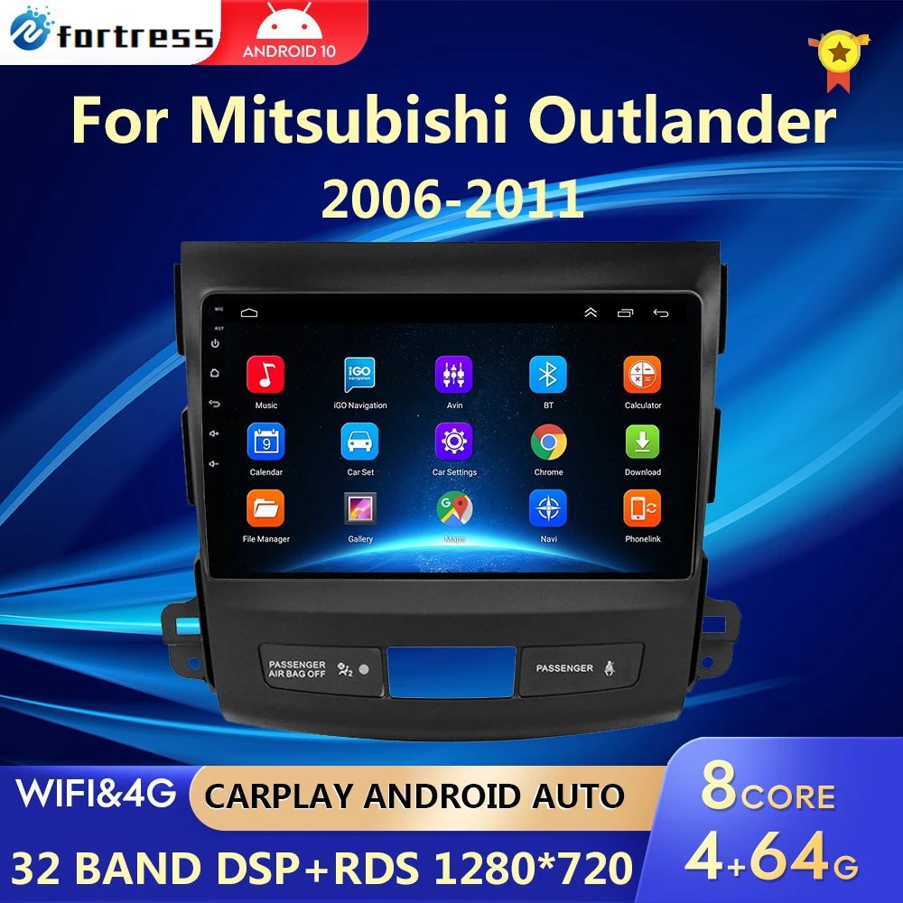 2 Din Android 10 Car Radio Multimedia Player For Mitsubishi Outlander 2006-2011 Peugeot 4007 Citroen C-Crosser Carplay Gps car hd video player