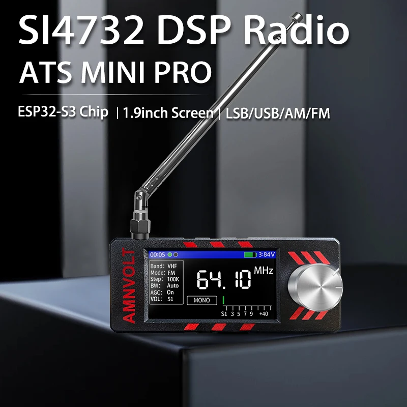 V3S AMNVOLT Mini SI4732 Full Band DSP Radio Receiver with Hi-Z Headphone Amplifier Circuit FM AM SSB LSB USB Pocket Radio