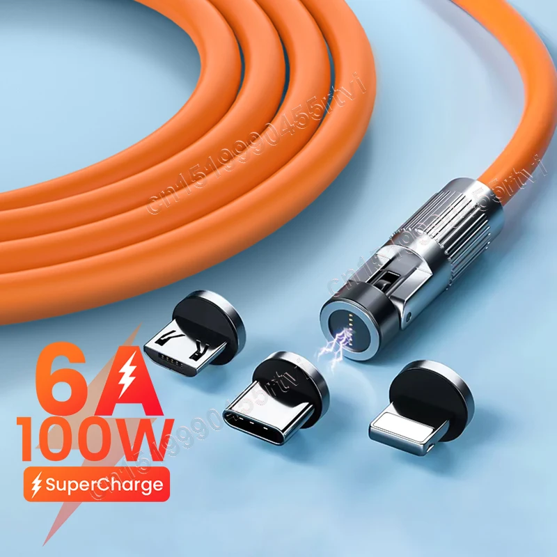 아이폰 고속 충전 충전기용 마그네틱 USB 케이블, 화웨이, 삼성, 샤오미, 540 회전 마그네틱 마이크로 USB C타입 케이블, 6A, 120W 