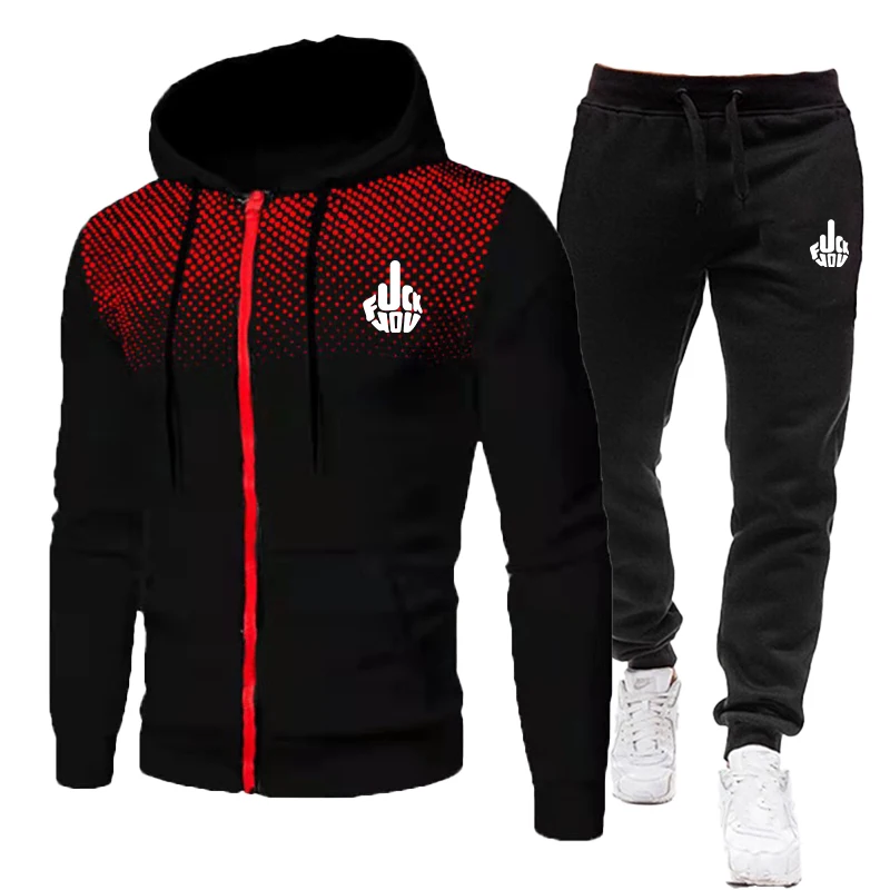 New Men's Fashion Gradient Color Sweater Suit Zipper Hoodie Sweater Coat Casual Sports Coat+Casual Sports Pants Jogging Pants