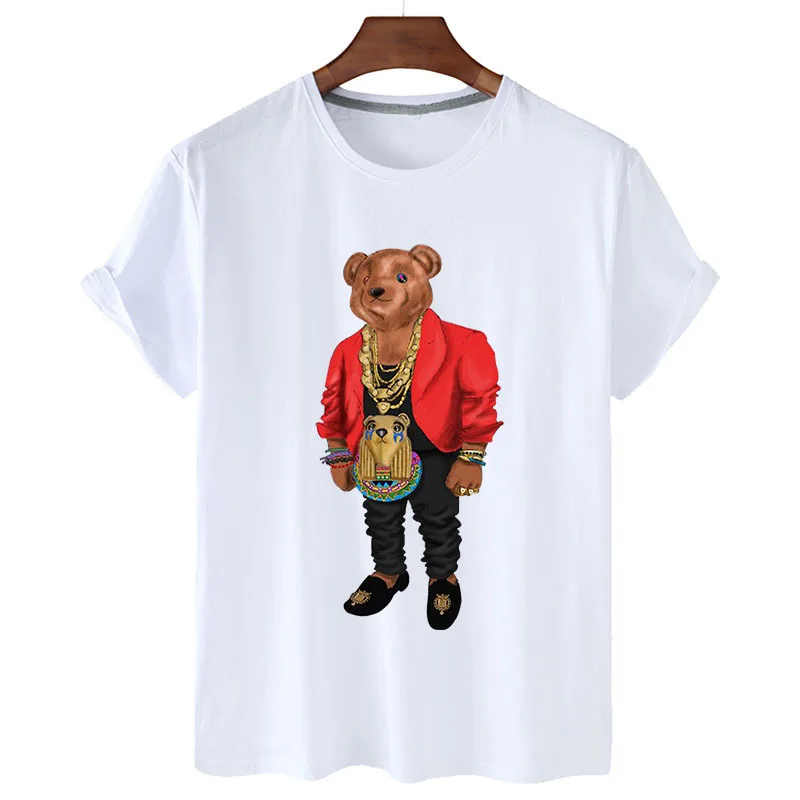 

100% Cotton Regal Bear Print T-shirt Summer 2022 T-shirt Women's Short Sleeve O-neck T-shirt Unisex Plus Size Women's T-shirt