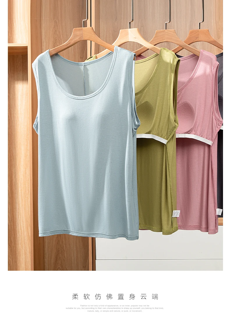 Brustpolster Modal Sommerhose Weste BH Cup Home Wear T-Shirt Einteiler Damen Pyjama Schlafshirt Lässige weiche Pyjama Tops – Detail 1