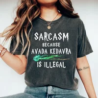 Retro Magic Wand Shirt Sarcasm Because Avada Kedavra Is Illegal Shirt Unisex School Tee Cotton Shirt Fantasy Apparel Y2K Top 1
