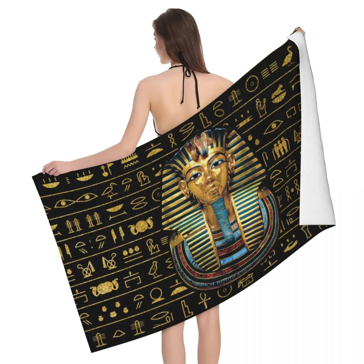 Egypt Ancient King Tutankhamun Beach Towel Super Soft Quick Dry_voghion.com