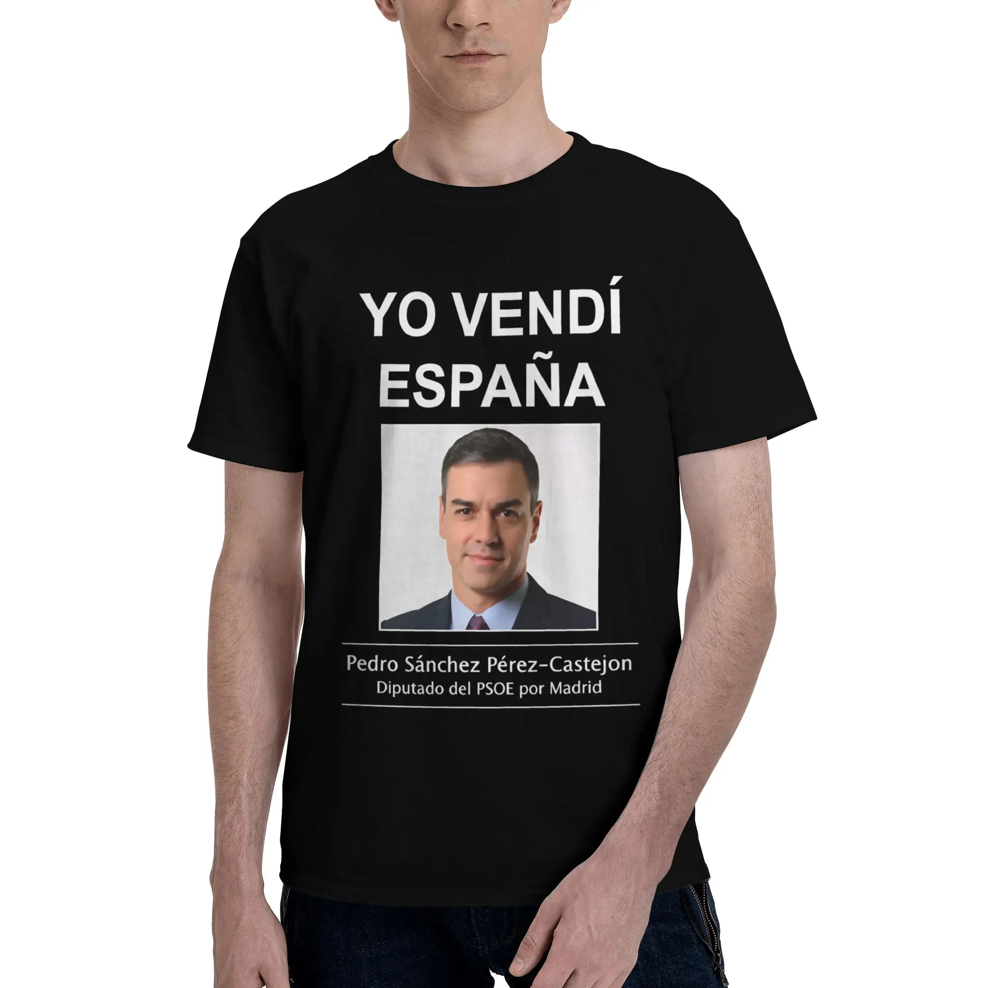 Erstaunliches Pedro Sanchez T-Shirt für Herren, Rundhals-T-Shirt aus reiner Baumwolle, kurzärmelig, Kleidung in Übergröße