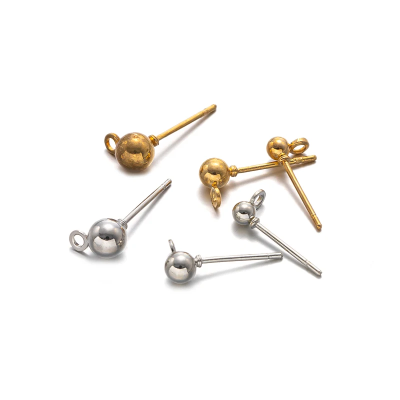 50Pcs 3/4/5mm Gold Silber Ohrring Pin mit Loch Ball Ohr Haken Mit Sling Nadel für DIY Schmuck Machen Erkenntnisse Zubehör – Detail 4