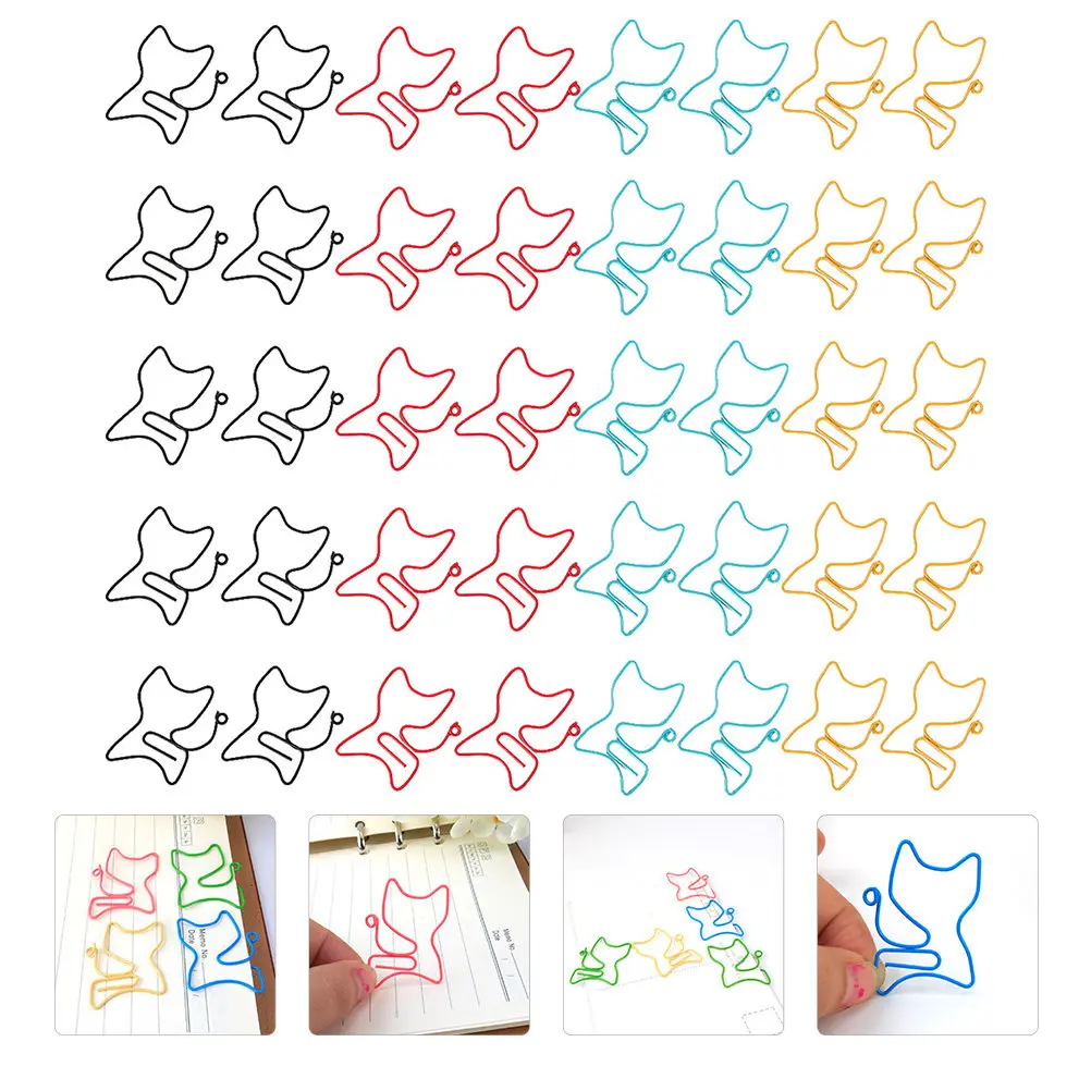 50Pcs 고양이 모양 종이 클립 노트 달력 스크랩북 메모장 스티커 노트 사무실 학교용 프리미엄 금속 북마크 클립