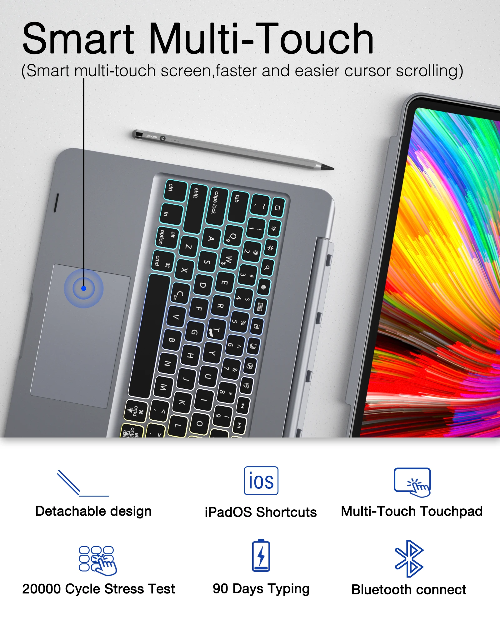 Detachable iPad Keyboard Case with Trackpad for iPadProAIR 11 & 12.9inch With multi angle adjustable foldable protection case