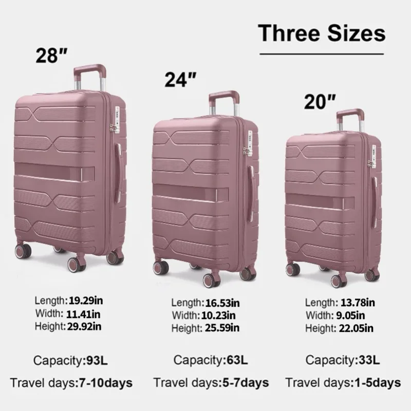 

Lightweight Hardside Luggage Set 3 Piece - TSA Lock Spinner Wheels - Carry On to Checked Bags - 360° Mobility.Rose Gold