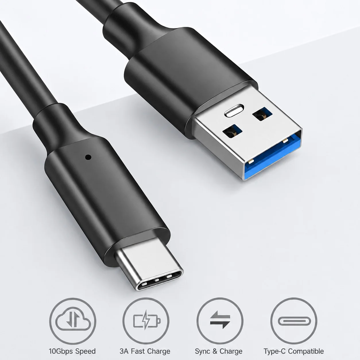 USB 3.2 타입 C to A 케이블 10Gbps 60W PD 고속 충전 데이터 전송 (갤럭시 S23 S22 노트 20 픽셀 아이패드 프로 SSD 안드로이드 오토용)