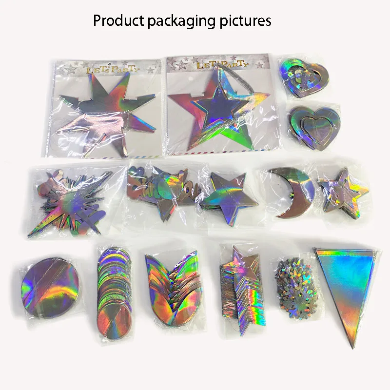 Iridescent Paper Leaf Snowflakes Garland Mermaid Birthday Tea Party Hanging Leaves Star Streamer Xmas New Year Banner Decoration birthday streamers,paper birthday banner,birthday banner,paper garland,party decorations