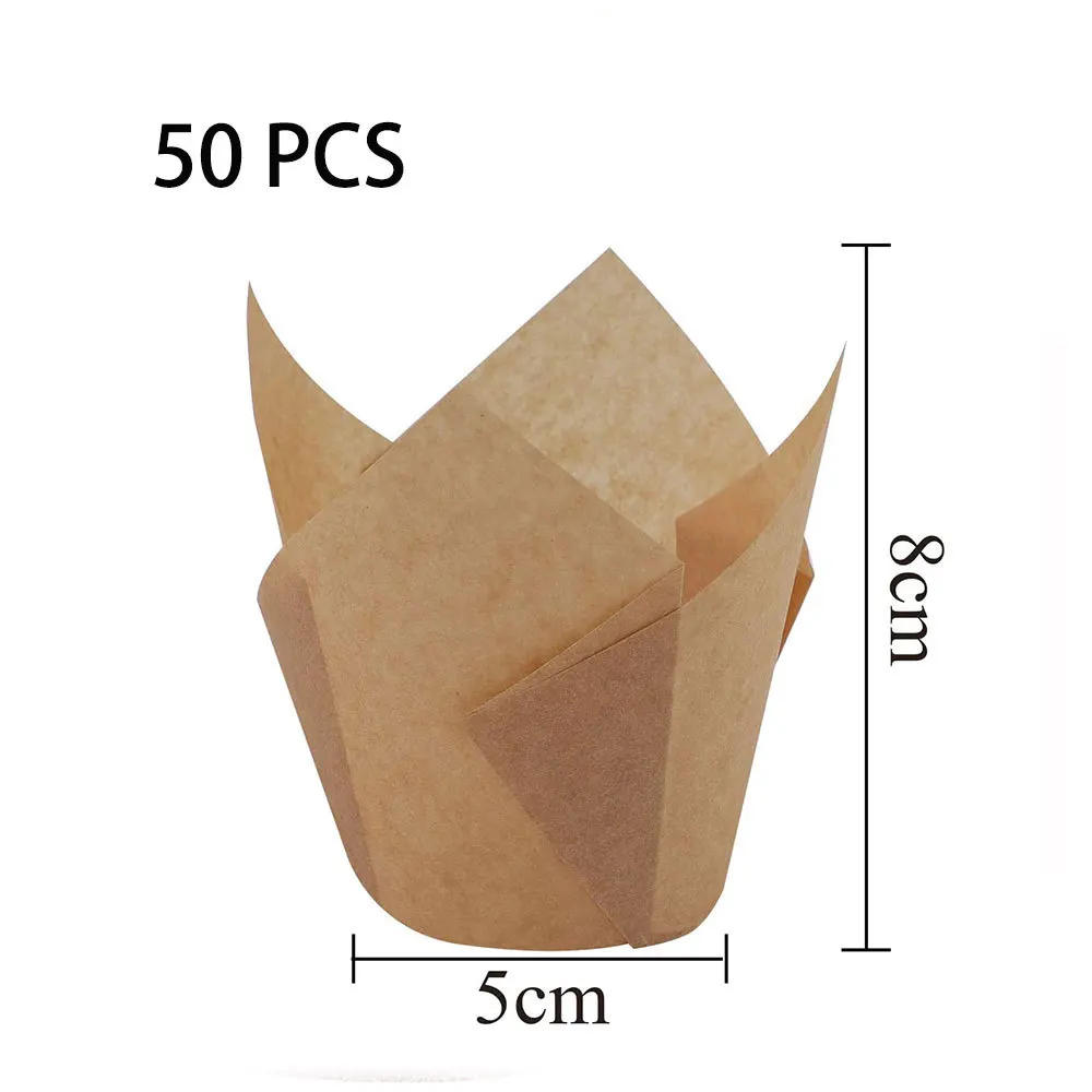 Cake Making Tools Cake Baking Tools Cake Mold Baking Paper 50pcs Tulip Muffins Baking Cups Tulip Muffin Cupcake Liner Paper Moulds Cake Wrapper Oilproof For Wedding Party
