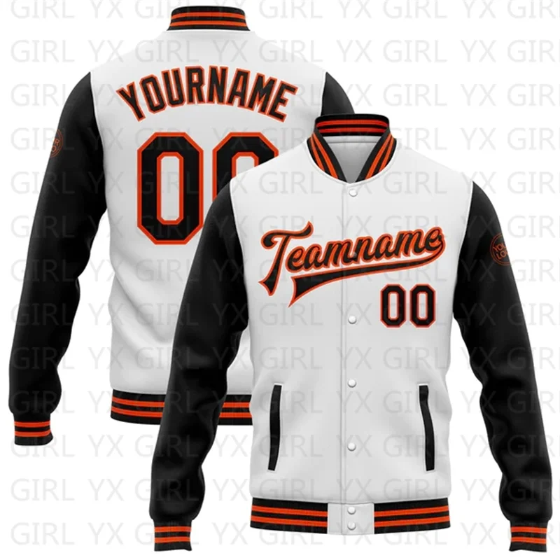 

Custom White Black-Orange Bomber Full-Snap Varsity Letterman Two Tone Jacket