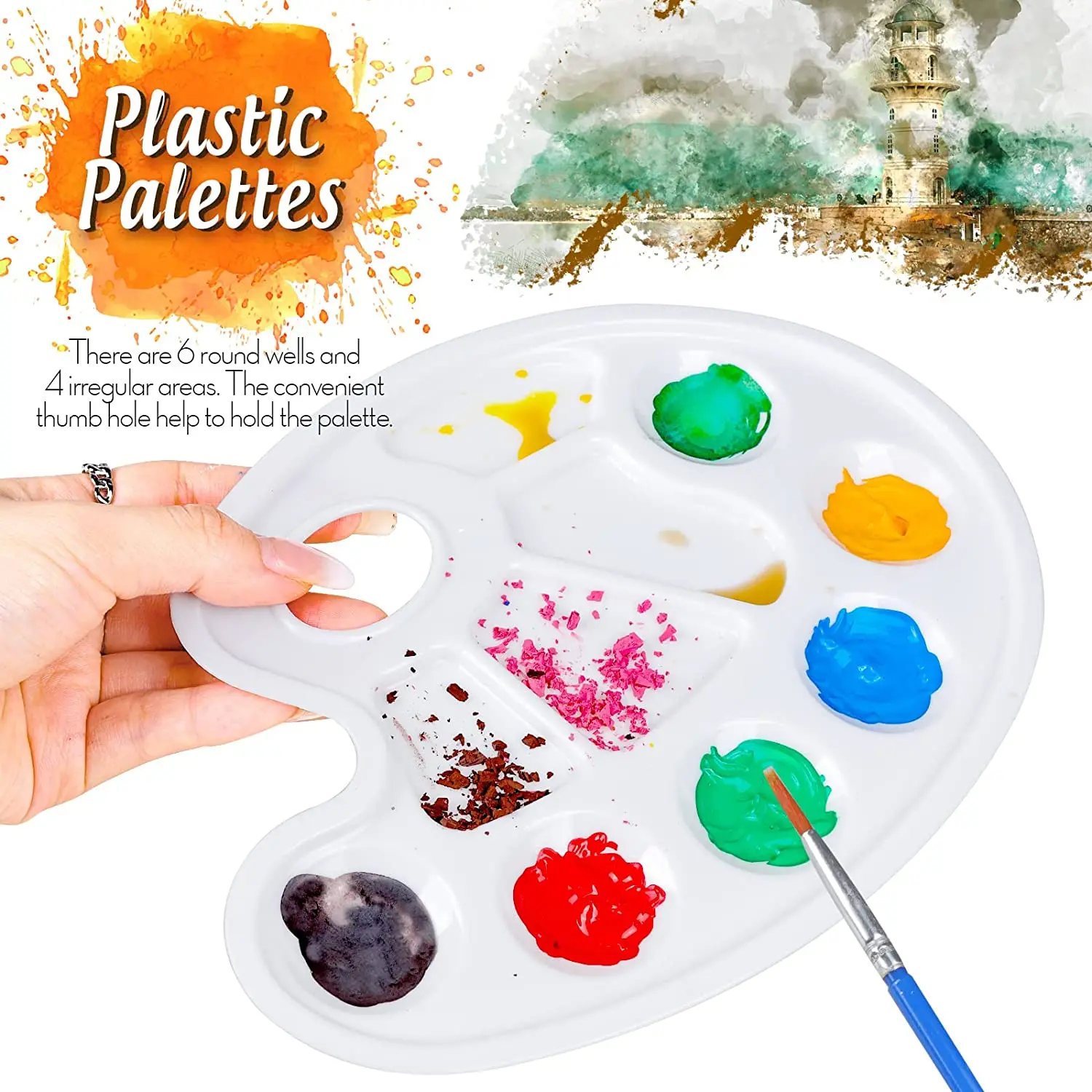 구아슈 팔레트 타원형 팔레트 어린이 그림 플라스틱 팔레트, 손으로 쥐고 페인트 발 팔레트, DIY 그래피티 미술 용품, 1PC