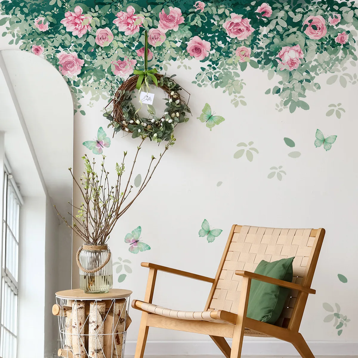 30*90cm Fresh Green Plants Flowers Vine Wall Stickers Background Decorative Wall Stickers Living Room Bedroom Wallpaper Ms3092