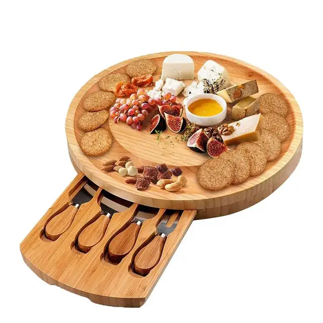 Bamboo Cheese Board with Knife and Slicer Set 3