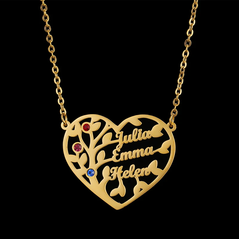 Leben Baum Familie 1-6 Namen Anhänger Halskette Personalisierte Edelstahl Typenschild mit Birthstone Für Frauen Männer Geburtstag Geschenk – Detail 10