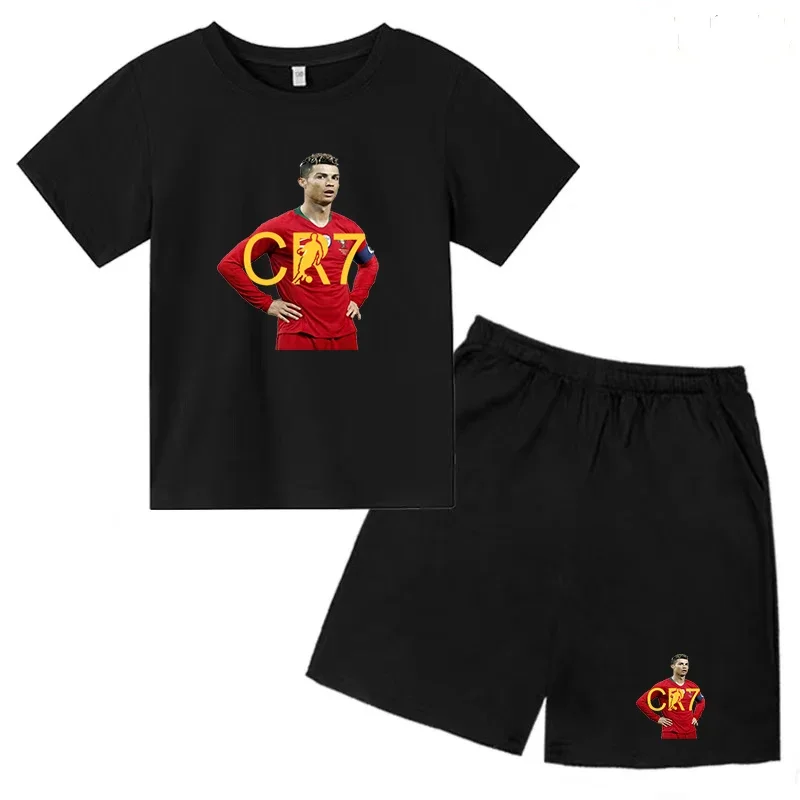 

Children's 3-13YCR7 Football Idol T-shirt Printed Boys/Girls Baby Short sleeved Top+Shorts Birthday Gift Party Casual Sports Set