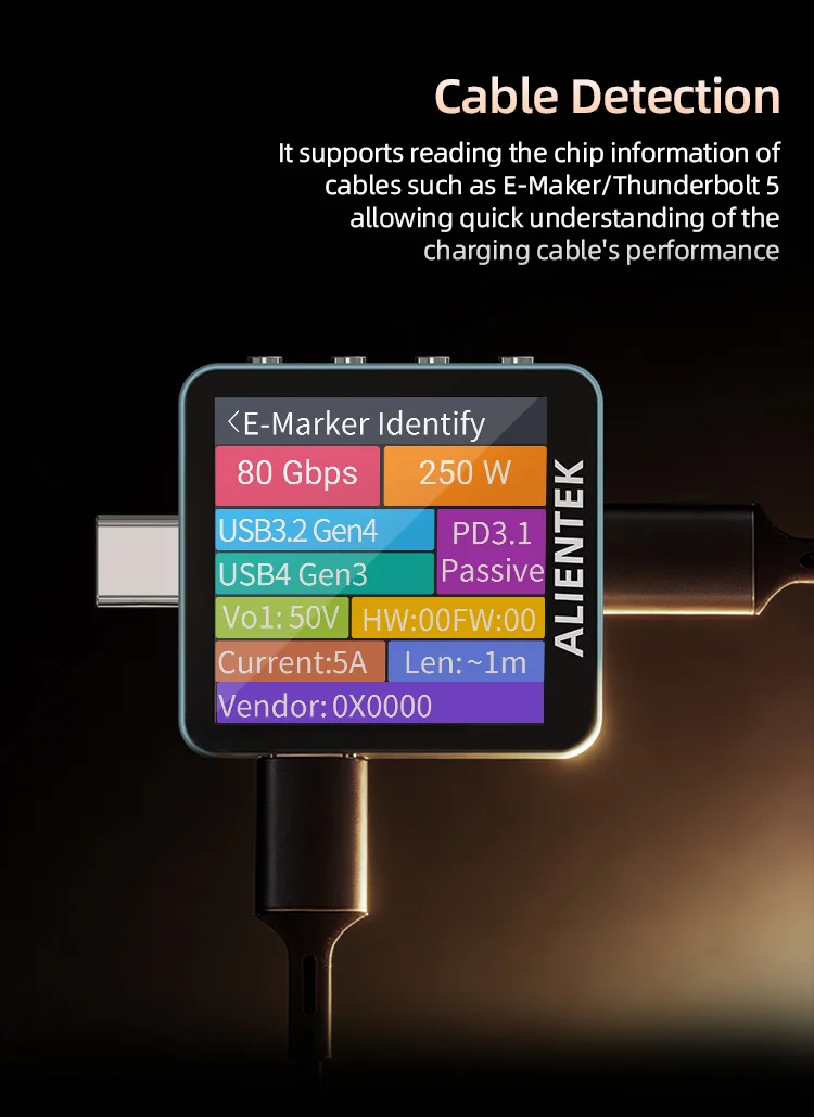 ALIENTEK USB Tester C2 Batterietester PD3.2 Ladedetektor Digitaler Voltmeter Schnellladungserkennung Trigger – Detail 8